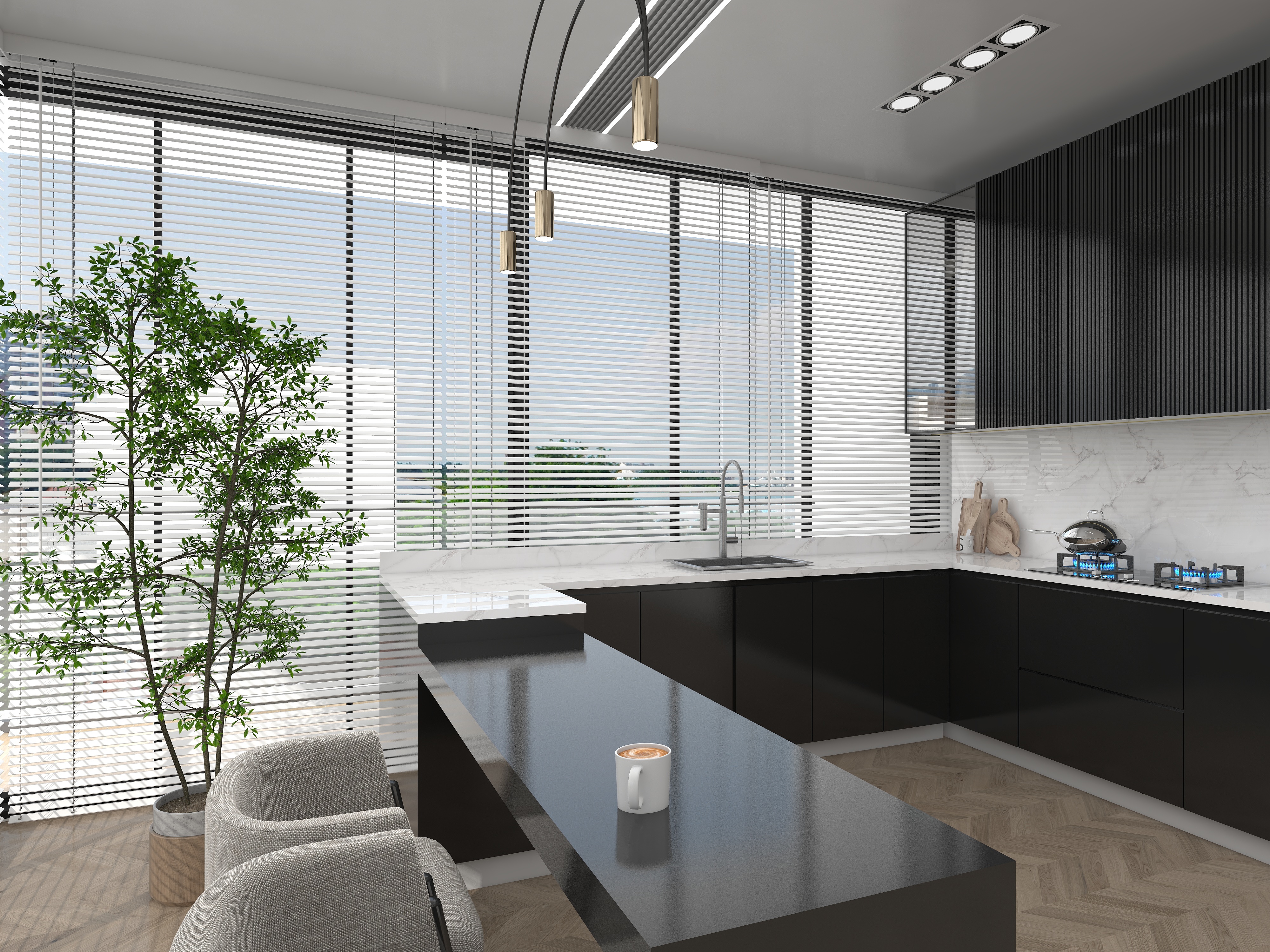 Penthouse Suite - Modern kitchen and living space with sleek design